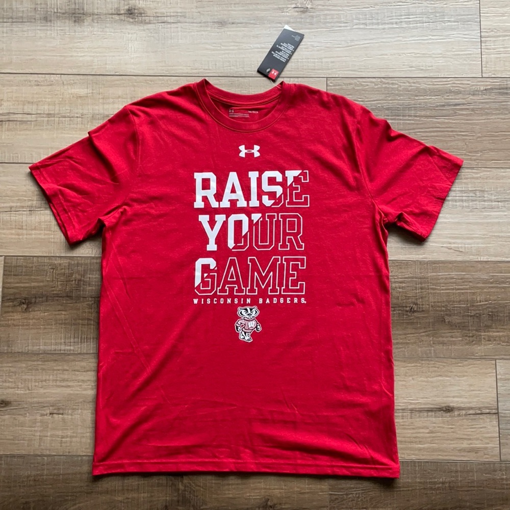 NWT Under Armour Wisconsin Badgers Raise Your Game Red T-Shirt